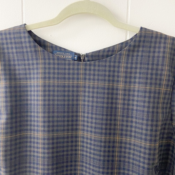 Pendleton vintage 100% wool tartan print dress, shift dress, navy blue tartan - Picture 4 of 10